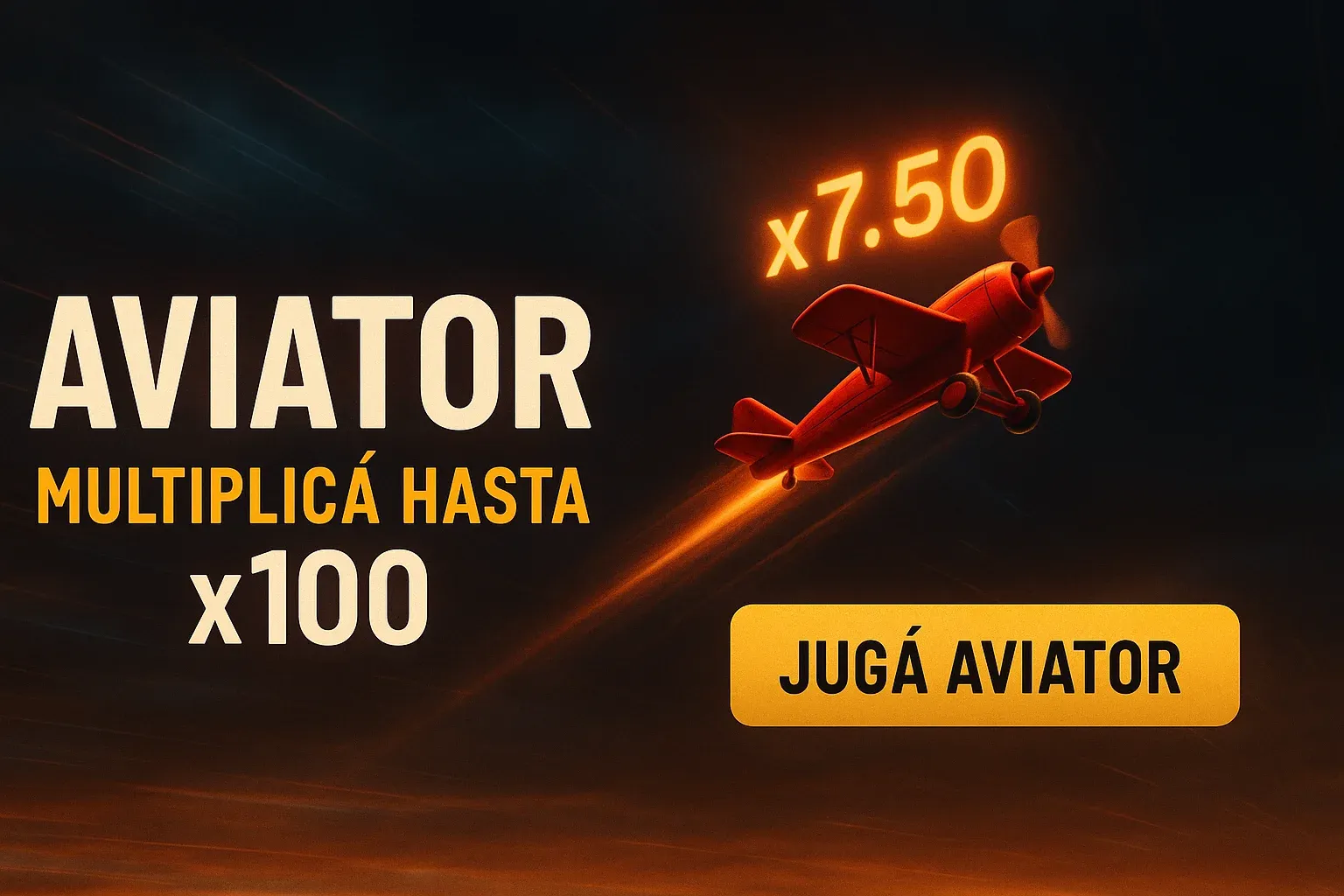 Banner de casino Aviator con avión rojo y multiplicador x7.50 brillante