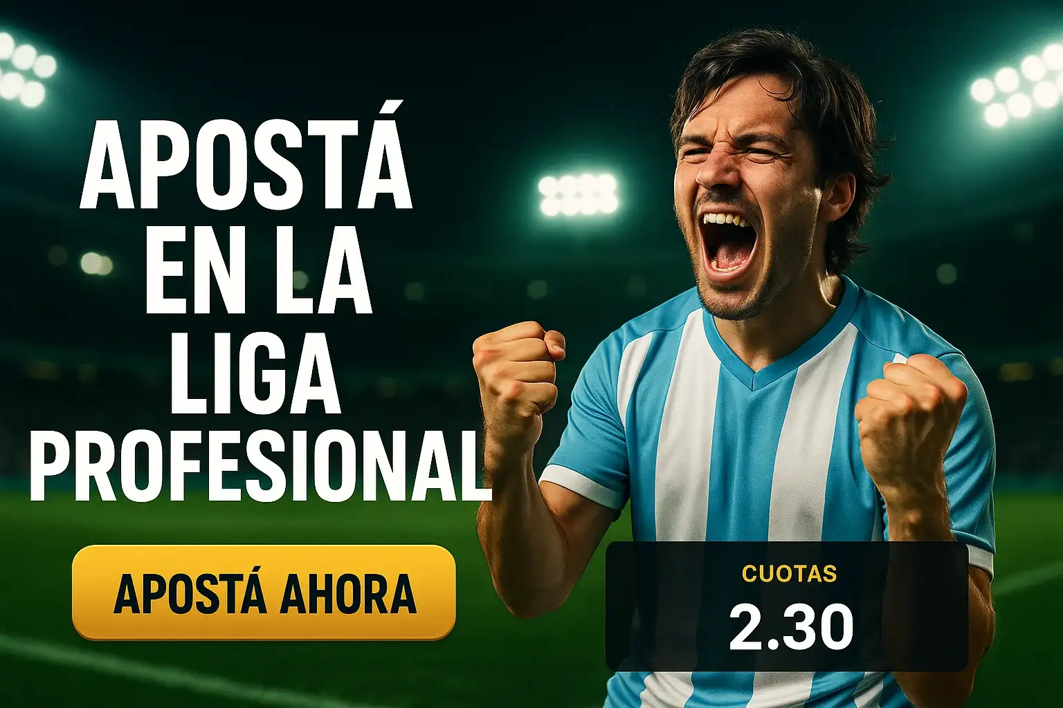 Banner de apuestas con hincha argentino celebrando y botón Apostá Ahora